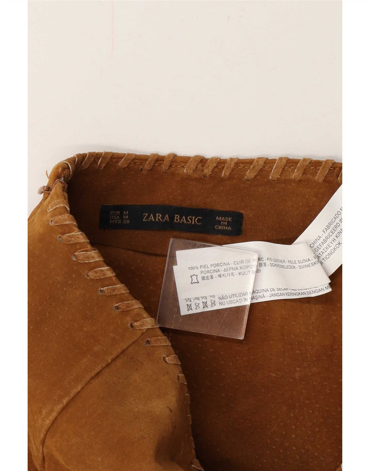 Zara Dame Ruskind Mini Nederdel Medium W28 Beige Læder