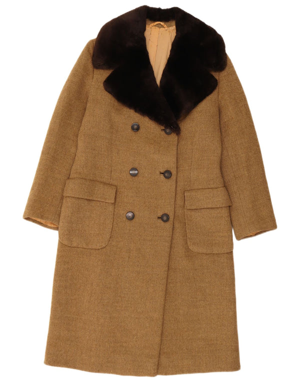 Vintage Dame Dobbeltradet Frakke UK 8 Lille Brun