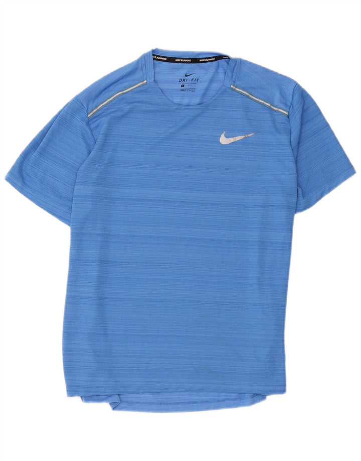 Nike herre Dri Fit T-shirt top stor blå stribet polyester