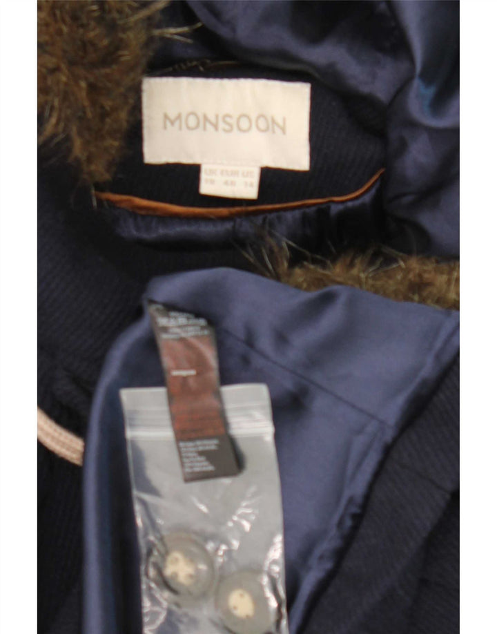 Monsoon Dame Hooded Duffel Coat UK 18 XL Navy Blue Polyester
