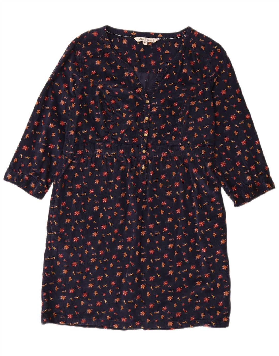 Fat Face Dame 3/4 Ærm Shift Dress UK 14 Medium Navy Blue Floral