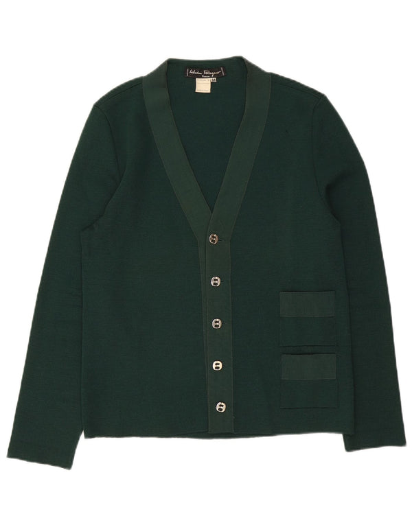 Salvatore Ferragamo Dame Cardigan Sweater UK 12 Medium Green Wool Classic