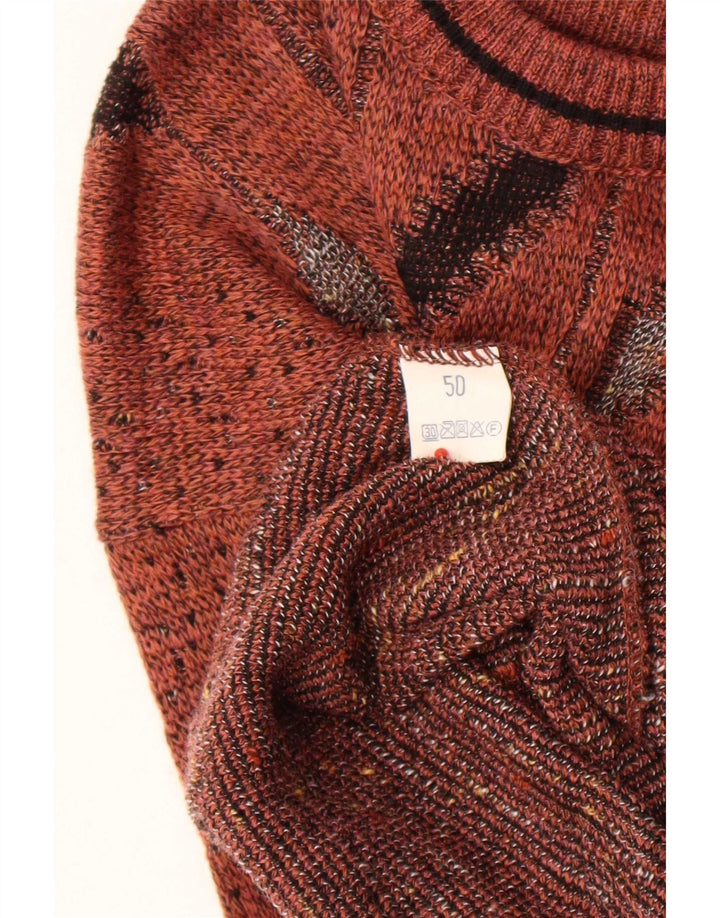 Vintage Herre Crew Neck Jumper Sweater IT 50 Medium Brun Geometrisk Uld