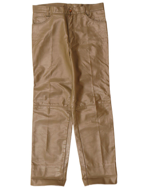 Vintage Damebukser IT 46 Large W30 L28 Khaki Kunstlæder Retro