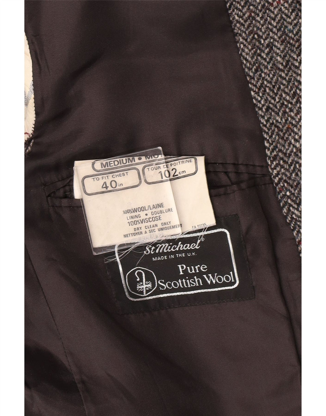 ST MICHAEL Herre Blazer Jacket UK 40 Large Grey Herringbone Classic