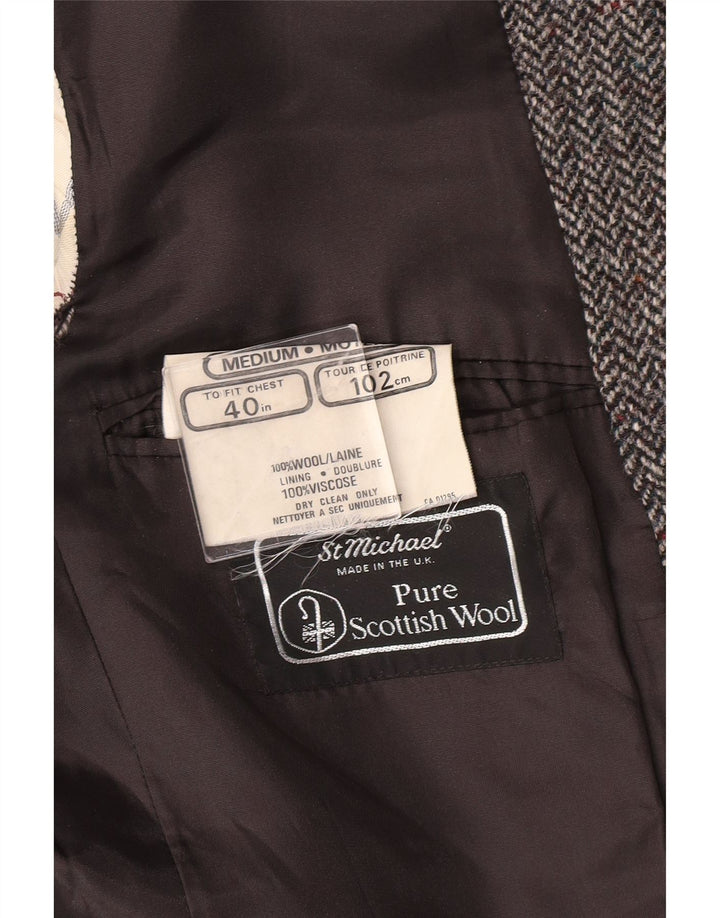 ST MICHAEL Herre Blazer Jacket UK 40 Large Grey Herringbone Classic