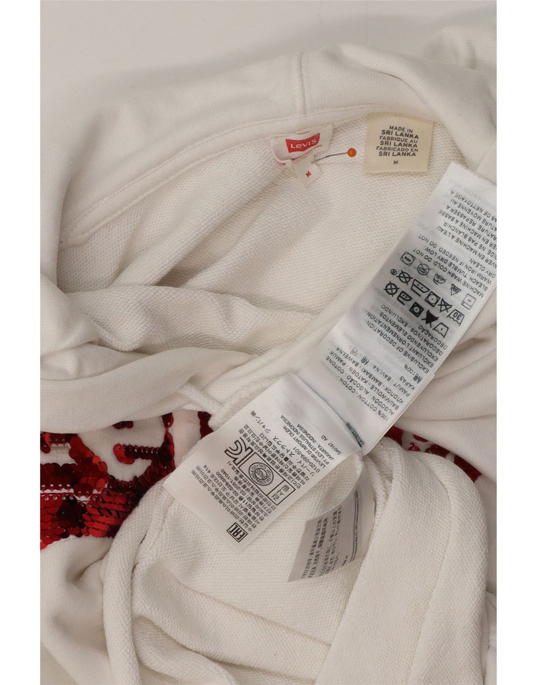 LEVI'S Dame Oversized Crop Hoodie Jumper UK 14 Medium White Bomuld