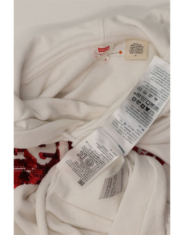 LEVI'S Dame Oversized Crop Hoodie Jumper UK 14 Medium White Bomuld