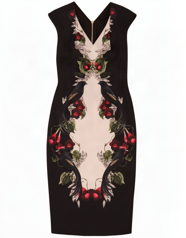Ted Baker Dame Ærmeløs Bodycon Kjole Størrelse 2 Small Black Floral