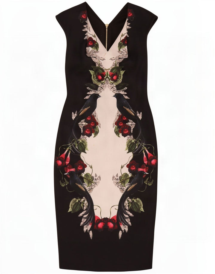Ted Baker Dame Ærmeløs Bodycon Kjole Størrelse 2 Small Black Floral