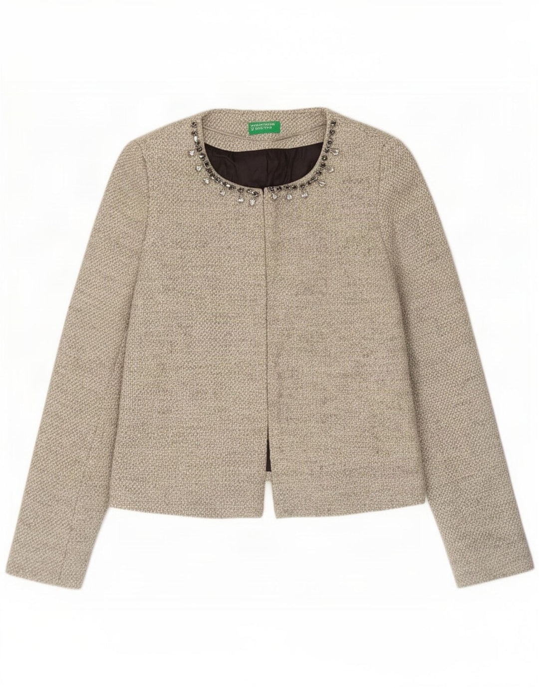 Benetton Dame Blazer Jacket UK 10 Lille Grå Bomuld