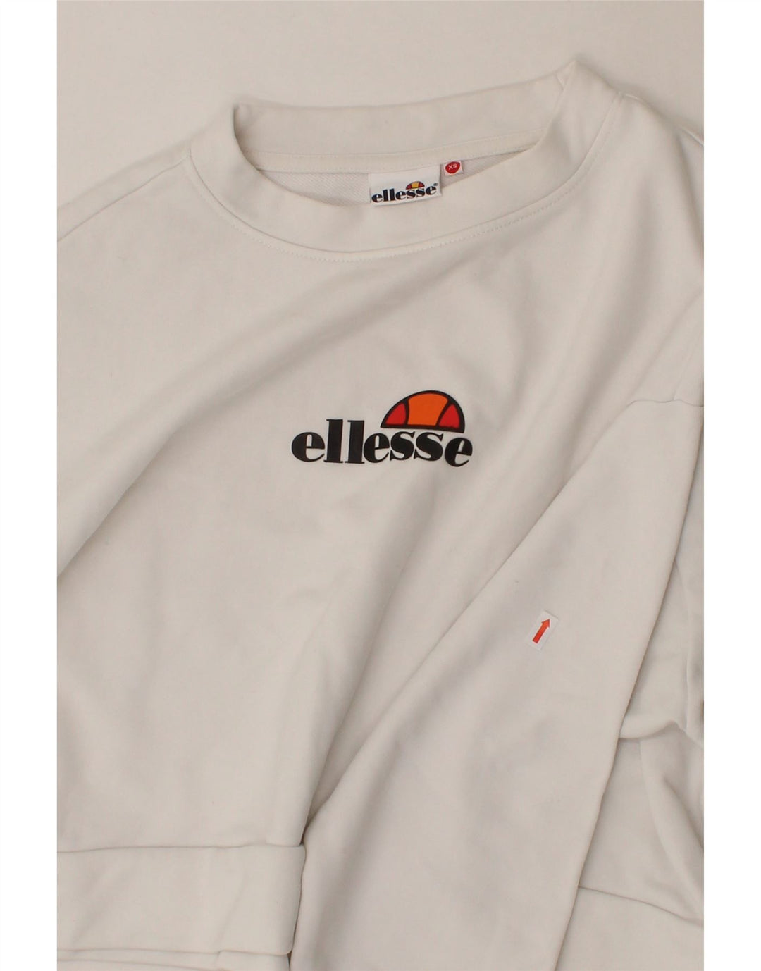 ELLESSE Womens Oversized Crop Graphic Sweatshirt Jumper UK 6 XS White Vintage Ellesse and Second-Hand Ellesse from Messina Hembry 