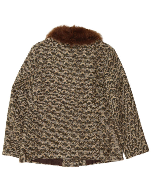 Vintage dame 3-knaps blazerjakke UK 14 Medium Brun Geometrisk