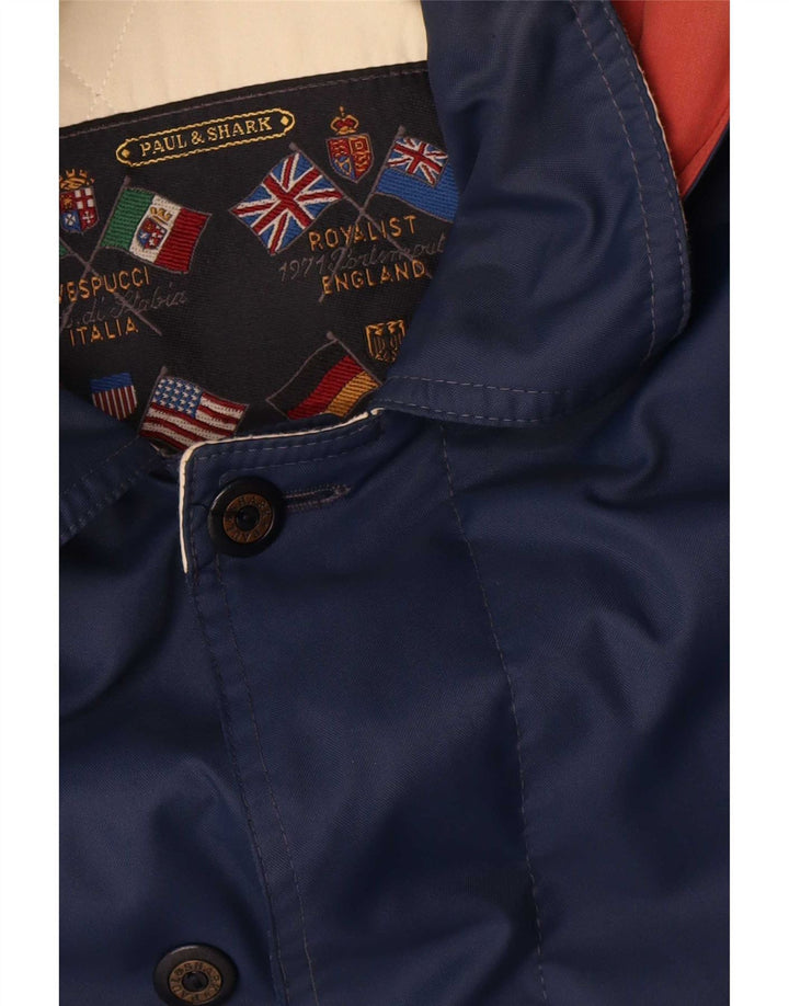 Paul & Shark Herre Hooded Windbreaker Coat UK 38 Medium Navy Blue Polyamide