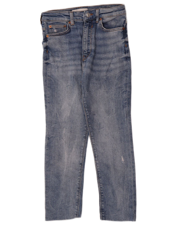 Zara Dame Capri Distressed Slim Jeans EU 36 XS W26 L22 Blå