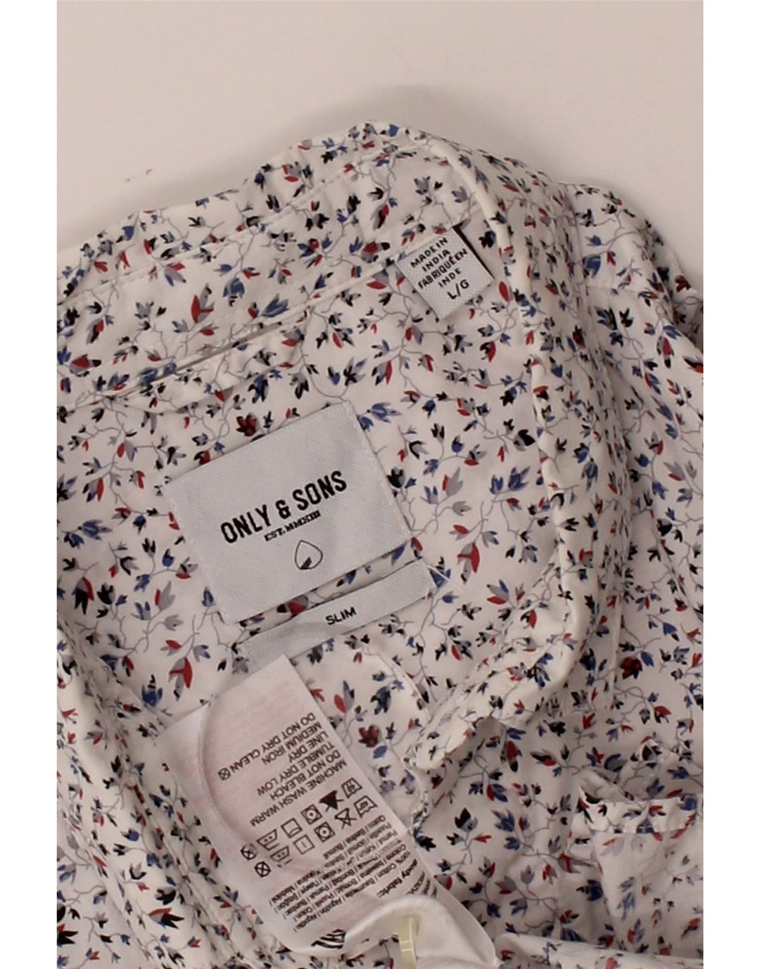ONLY & SONS Mens Slim Fit Shirt Large White Floral Cotton Vintage Only & Sons and Second-Hand Only & Sons from Messina Hembry 