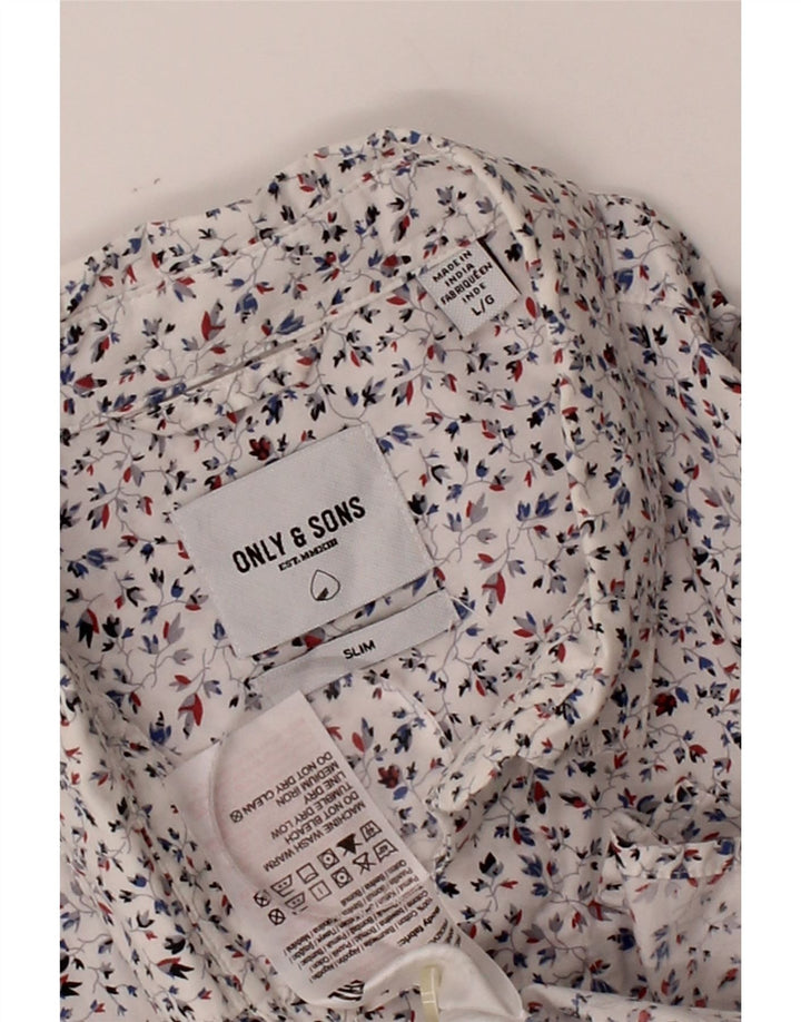 ONLY & SONS Mens Slim Fit Shirt Large White Floral Cotton Vintage Only & Sons and Second-Hand Only & Sons from Messina Hembry 