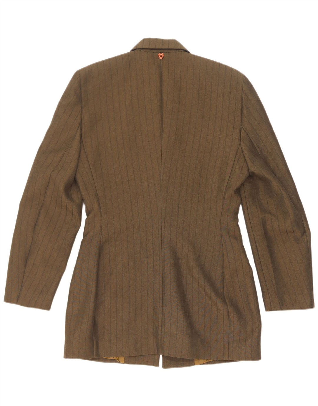 Vintage Kvinders 3-Knaps Blazer Jakke IT 44 Medium Khaki Stribet Polyester