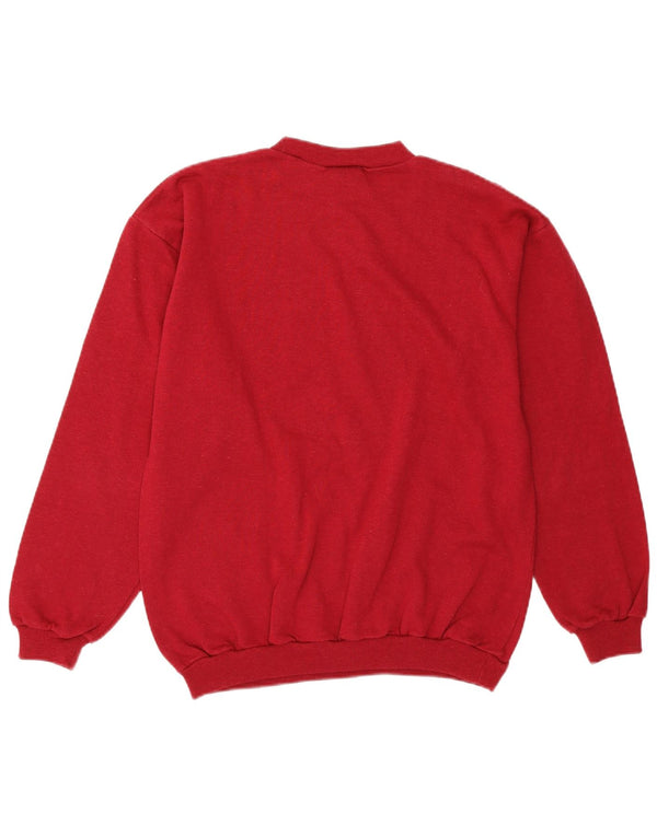 VINTAGE grafisk sweatshirt til kvinder UK 14 Medium Bourgogne bomuld