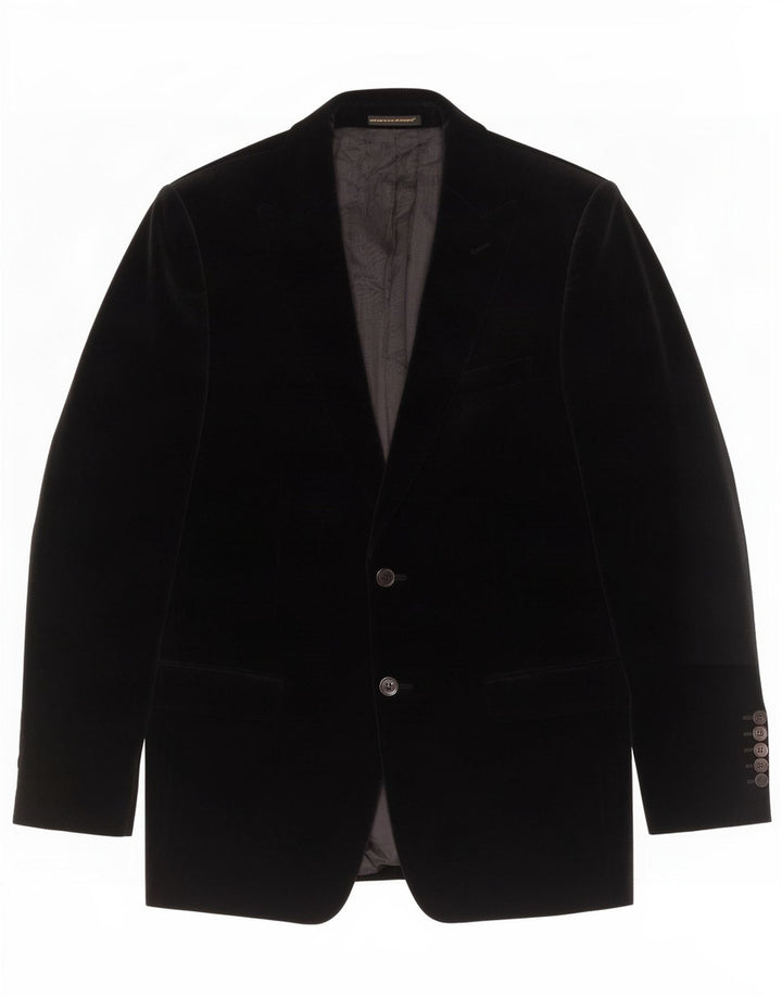 Zara Herre 2-knaps Velour Blazer Jakke EU 50 Medium Sort Bomuld