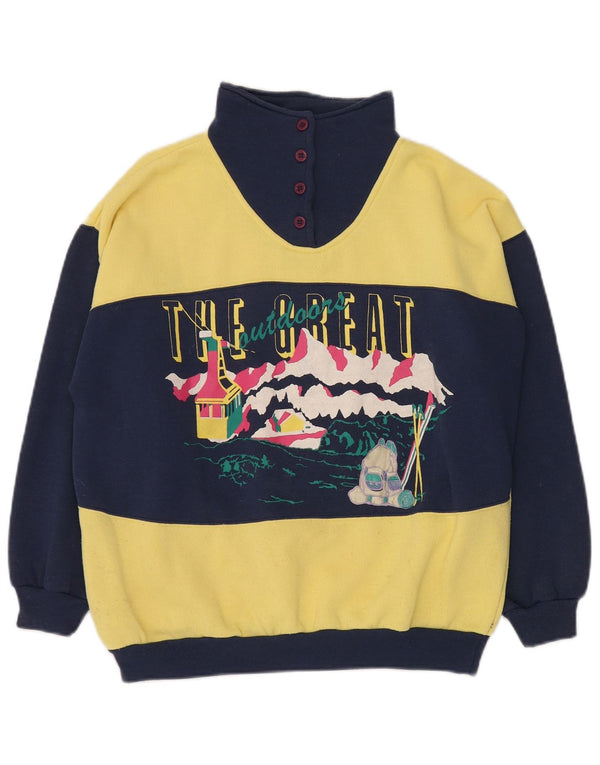 DASH Herre grafisk knaphals sweatshirt Jumper Medium Gul Colourblock