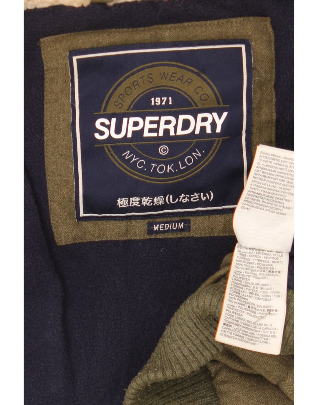 Superdry Dame Hætte Duffel Polstret Jakke UK 14 Medium Khaki Winter