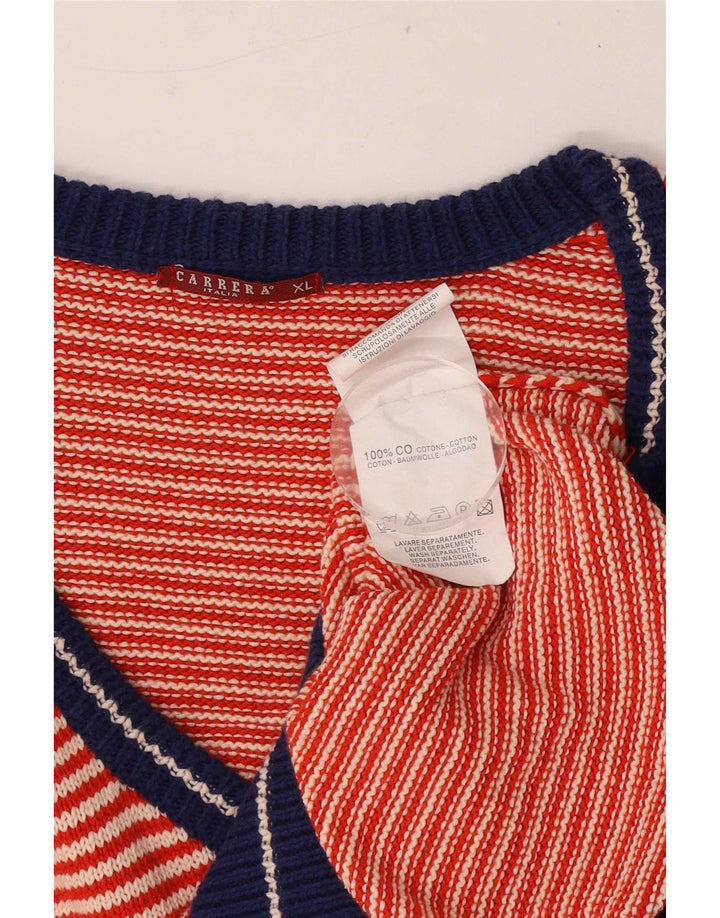 Carrera Herre V-hals sweater XL rød stribet bomuld