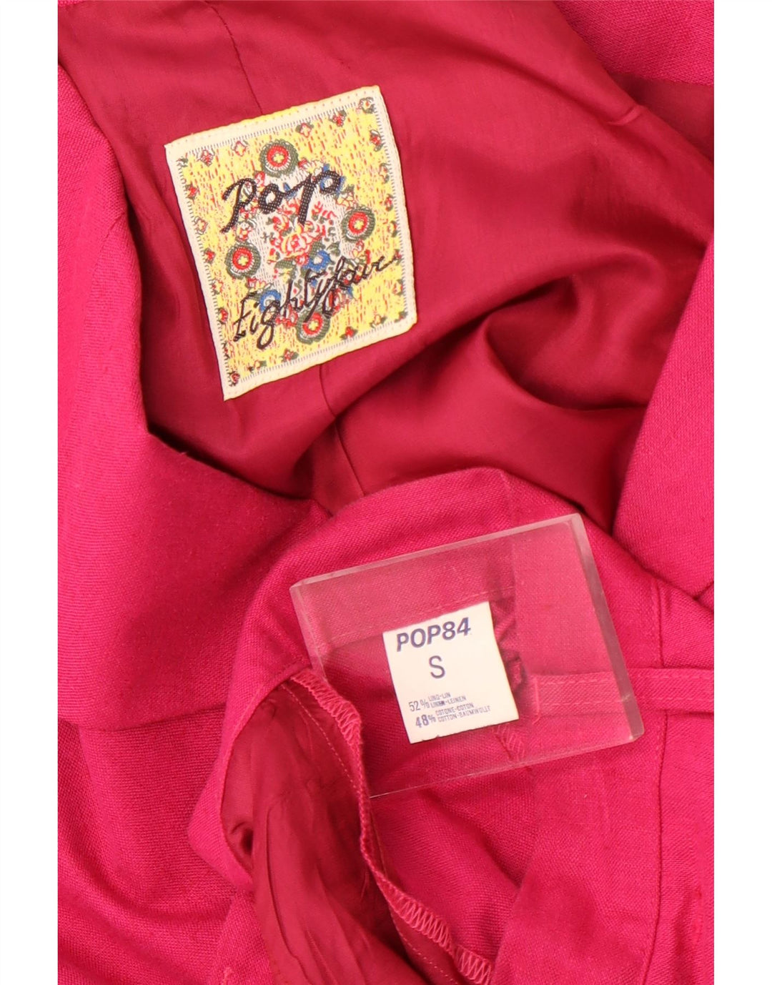 POP 84 Dame 3-knaps 2-delt jakkesæt Small W24 L26 Pink Linen