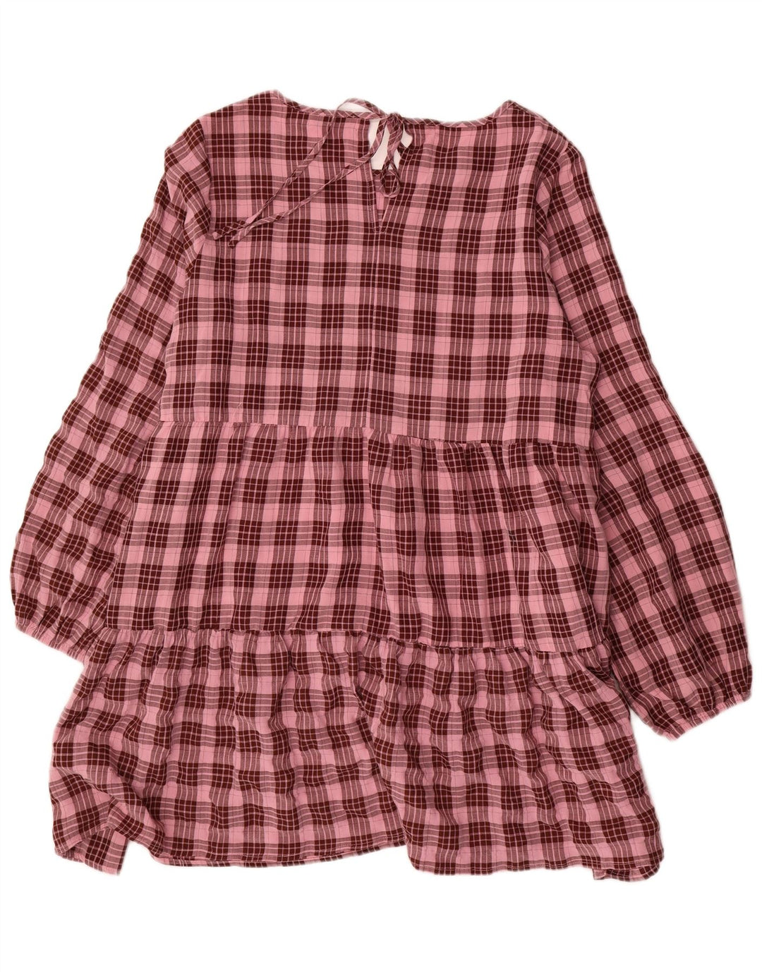 Oasis Dame Langærmet Tiered Kjole UK 16 Large Pink Ternet Polyester