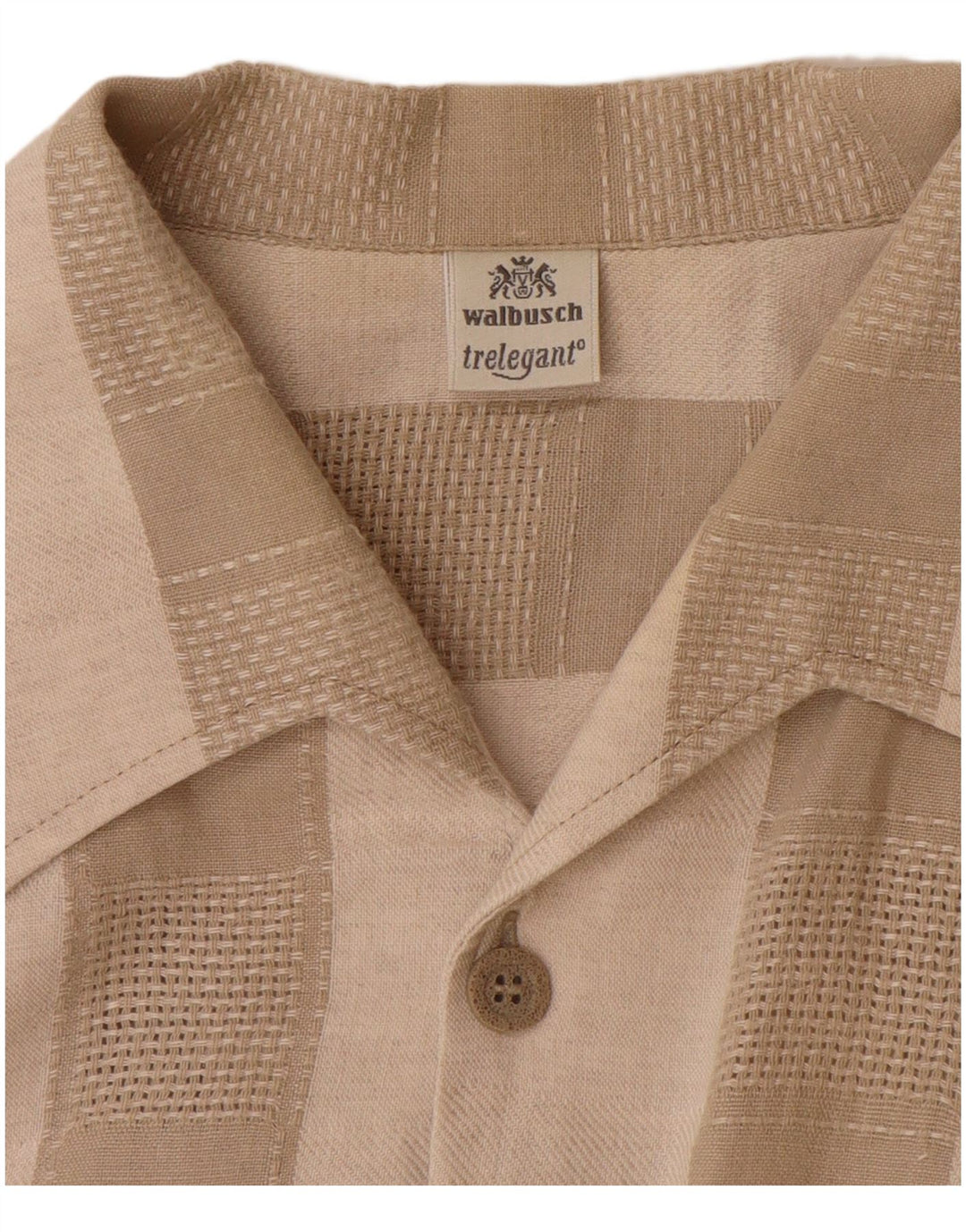 WALBUSCH Kortærmet skjorte til mænd Størrelse 39/40 Medium Beige Stribet hør