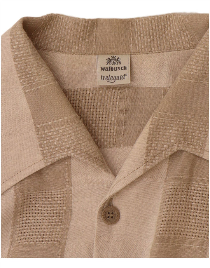 WALBUSCH Kortærmet skjorte til mænd Størrelse 39/40 Medium Beige Stribet hør