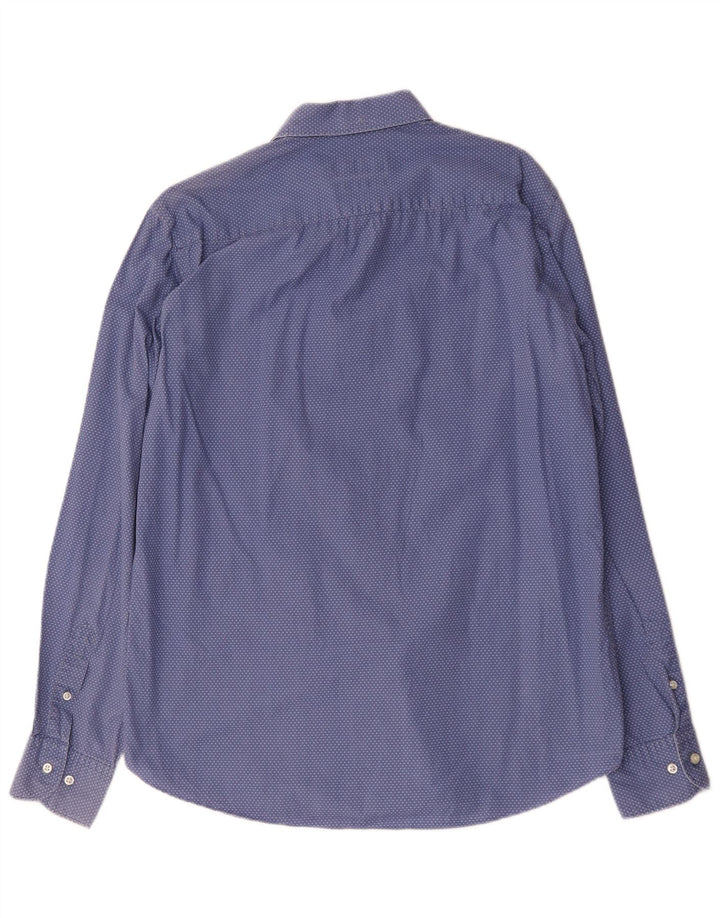 Massimo Dutti Herre Slim Fit Skjorte Stor Blå Polka Dot Bomuld
