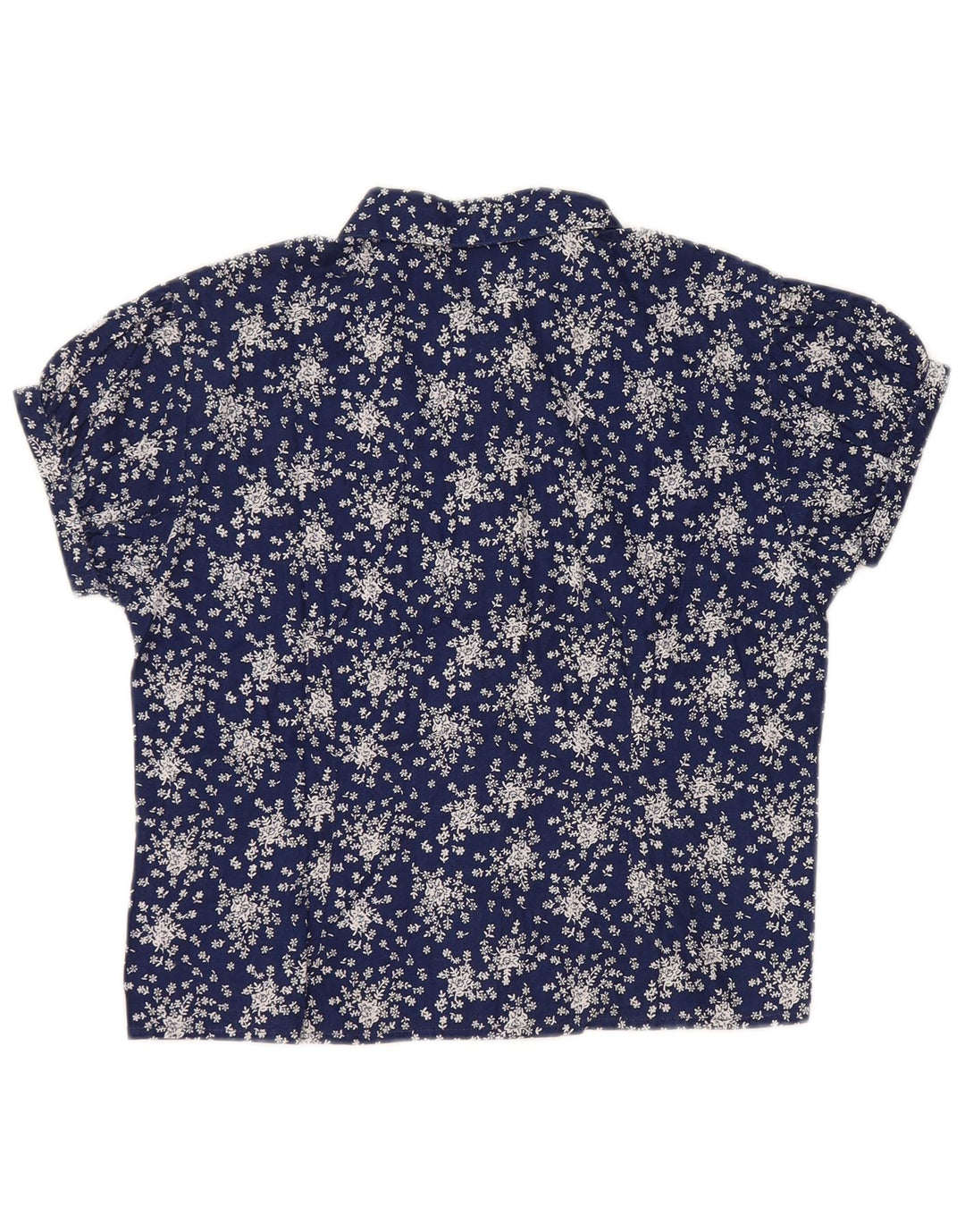 SISLEY Womens Crop kortærmet skjortebluse UK 14 Large Navy Blue Floral