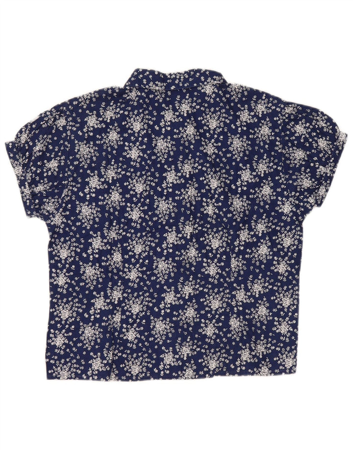 SISLEY Womens Crop kortærmet skjortebluse UK 14 Large Navy Blue Floral