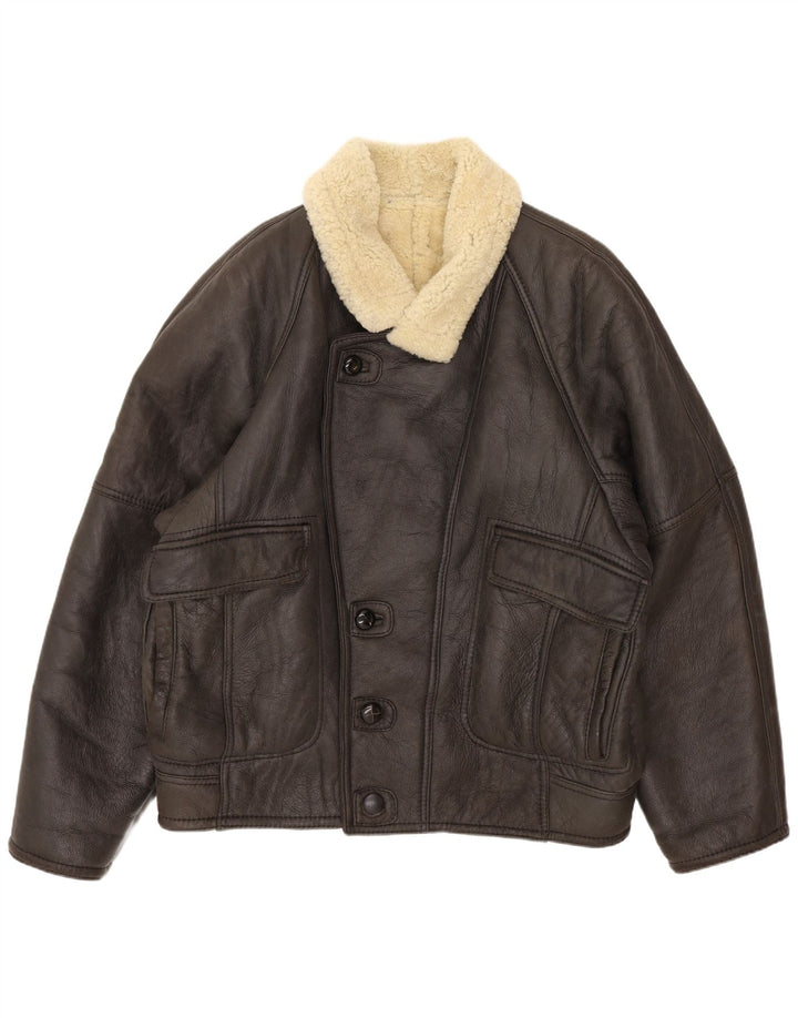 Vintage Shearling-jakke til mænd IT 52 XL brunt læder
