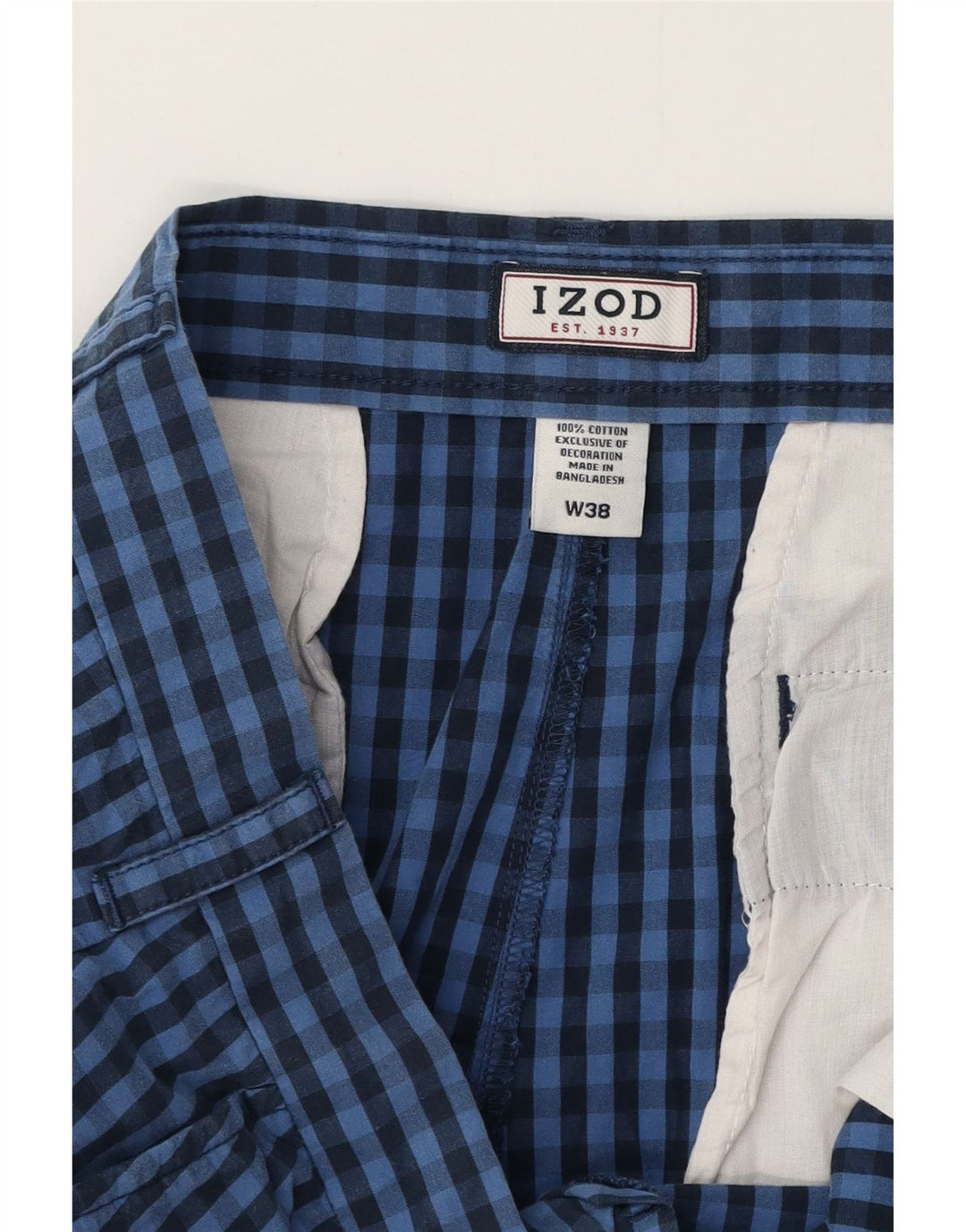 IZOD Chino Shorts til mænd W38 XL Blå Gingham Bomuld