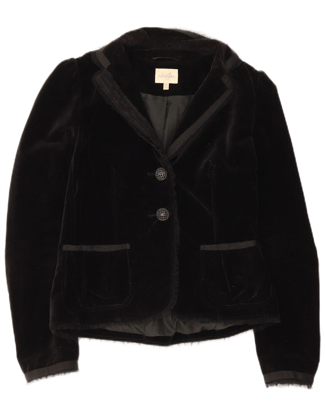 Whistles Dame Velvet 2 Button Blazer Jacket UK 8 Small Black Bomuld