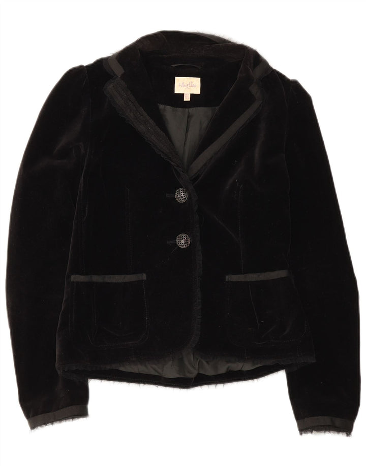 Whistles Dame Velvet 2 Button Blazer Jacket UK 8 Small Black Bomuld