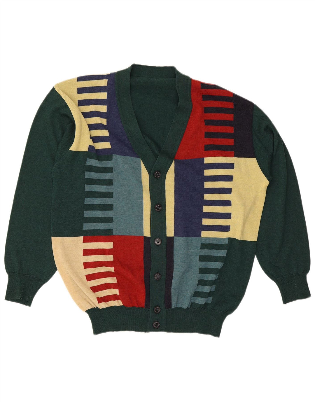 Marz Herre Cardigan Sweater IT 52 Stor Grøn Colourblock Uld