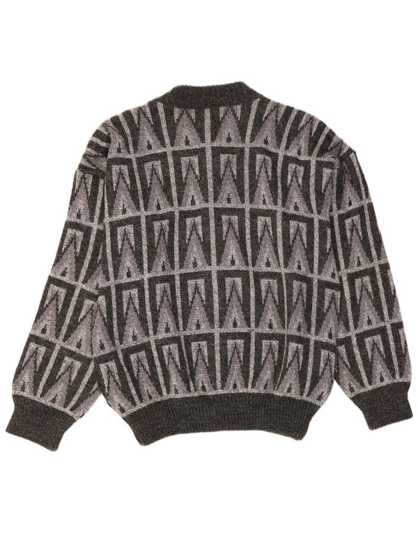 Vintage herre cardigan sweater IT 54 XL Grå geometrisk uld