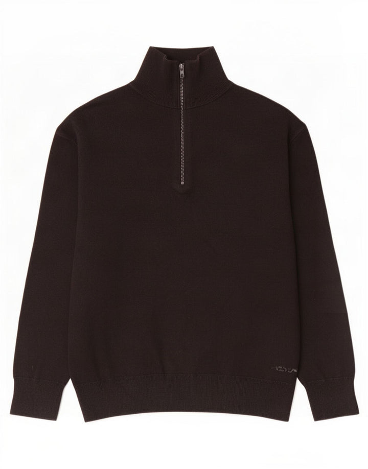 Zara Herre Zip Neck Jumper Sweater Medium Sort Bomuld