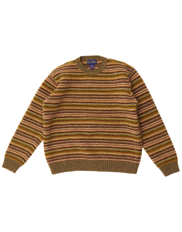 Club Room Dame Crew Neck Jumper Sweater UK 16 Large Khaki Striped