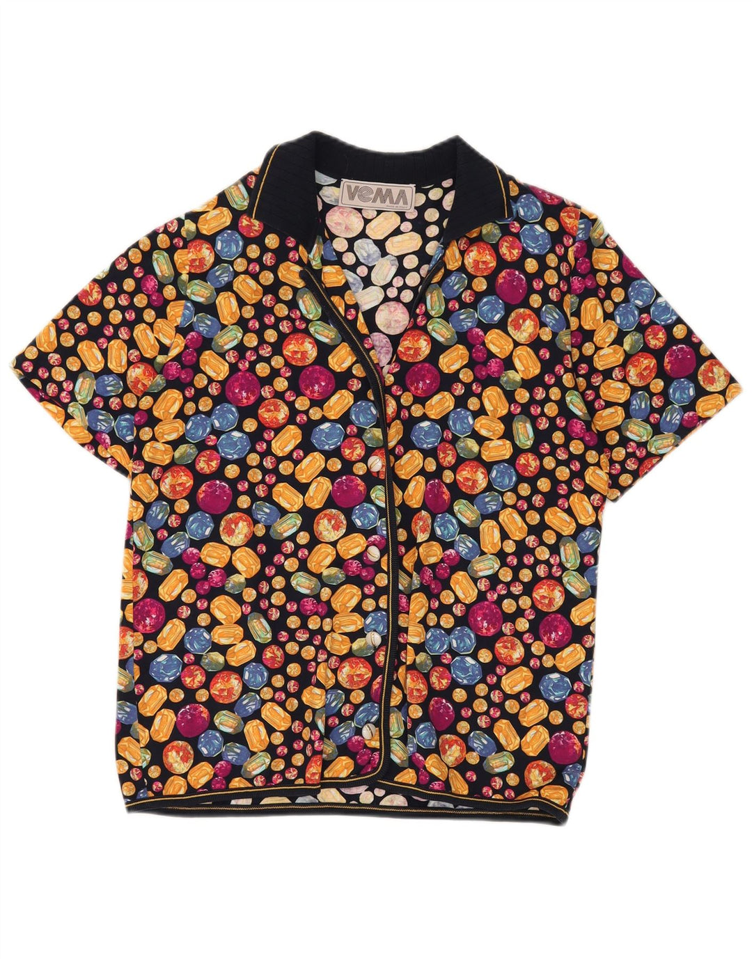 Vintage Dame Kortærmet Skjorte Bluse UK 14 Medium Multicolored Spotted