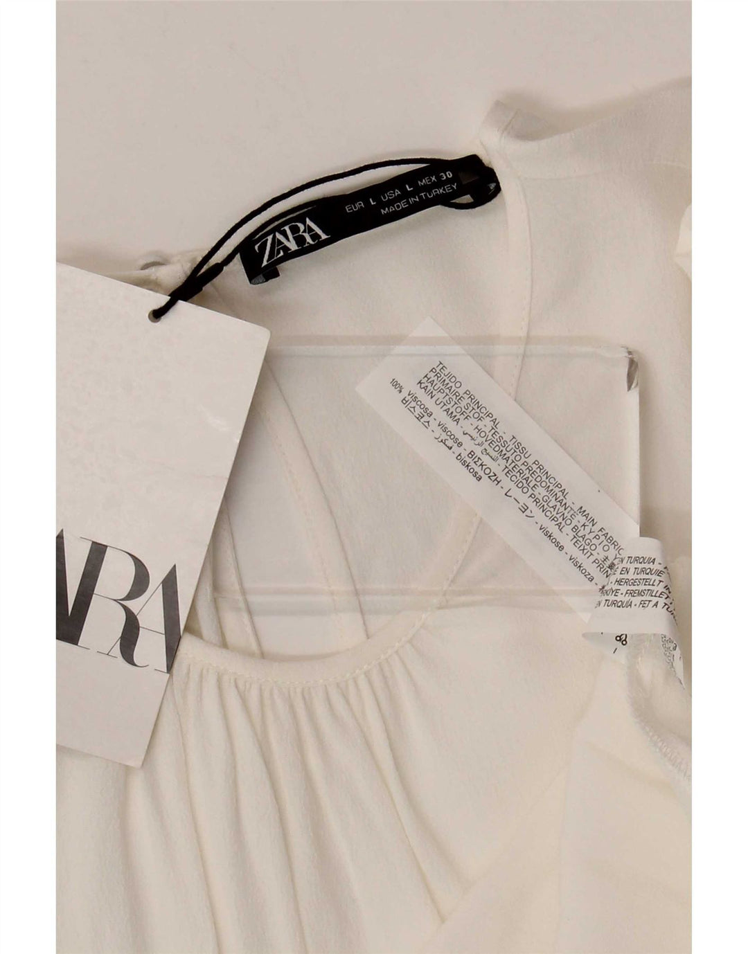 Zara Dame 3/4 ærmet bluse Top UK 14 Large White Viscose