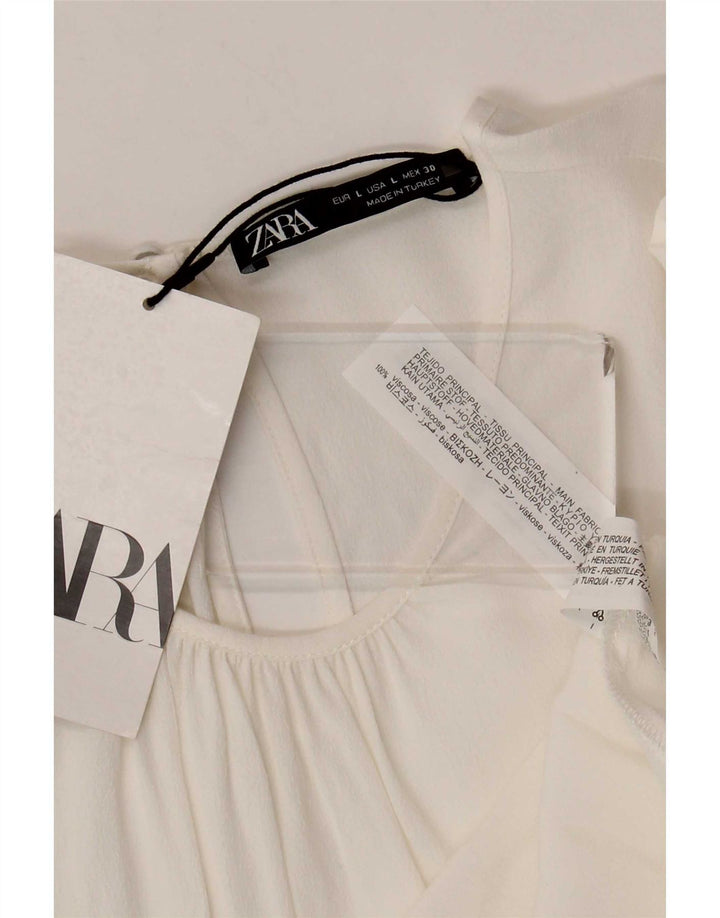 Zara Dame 3/4 ærmet bluse Top UK 14 Large White Viscose