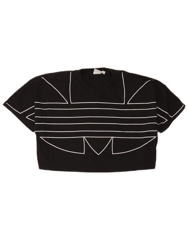 Adidas Womens Crop Oversized grafisk T-shirt top UK 8 Small Black Bomuld