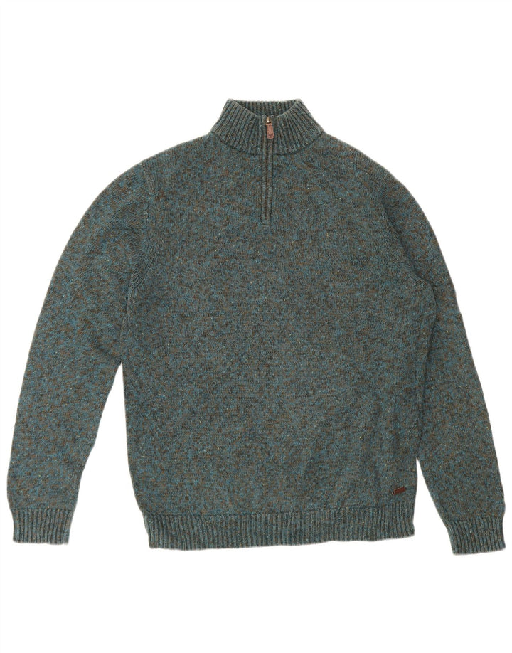 White Stuff Herre Zip Neck Jumper Sweater Medium Grøn Flecked Bomuld