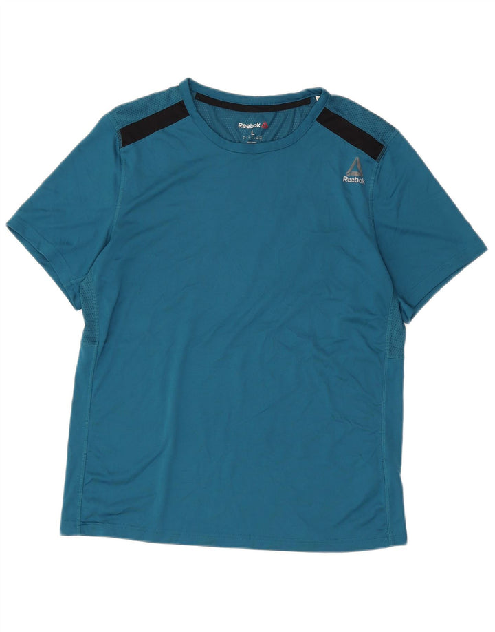Reebok Herre T-Shirt Top Stor Blå Colourblock Polyester