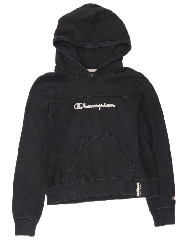Champion Dame Grafisk Hoodie Jumper UK 10 Small Navy Blue Cotton