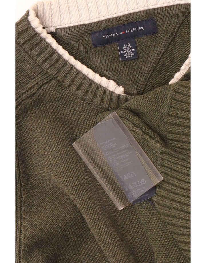 Tommy Hilfiger Herre Crew Neck Jumper Sweater Stor Khaki Bomuld